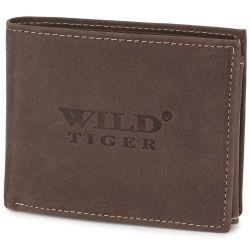 Mały portfel męski ze skóry nubuk Wild Tiger - ciemnobrązowy Mały portfel męski ze skóry nubuk Wild Tiger - ciemnobrązowy