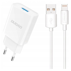 Ładowarka sieciowa Dudao A4EU USB-A 2.1A - biała + kabel USB-A - Lightning Ładowarka sieciowa Dudao A4EU USB-A 2.1A - biała + kabel USB-A - Lightning