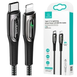 USAMS Kabel pleciony USB-C na LightningSmart Power-off 20W PD Cable 1.2m czarny/black SJ518USB01 (US-SJ518)