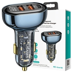 USAMS Ład. sam. 2xUSB+1xUSB-C 125WFast Charge transparent blue CC158CC02 (US-CC158)