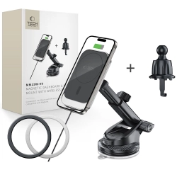TECH-PROTECT MM15W-V9 MAGNETIC MAGSAFE DASHBOARD & VENT CAR MOUNT WIRELESS CHARGER 15W BLACK TECH-PROTECT MM15W-V9 MAGNETIC MAGSAFE DASHBOARD & VENT CAR MOUNT WIRELESS CHARGER 15W BLACK
