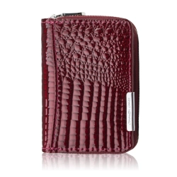 Portfel damski skórzany mini burgundowy skóra naturalna lakierowana croco SP-18-CBGD