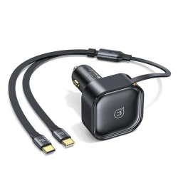 USAMS Ład. sam. ze zwijanym kablem2xUSB-C C41 PD 30W Fast Charge czarny/black CC220CC01 (US-CC220)