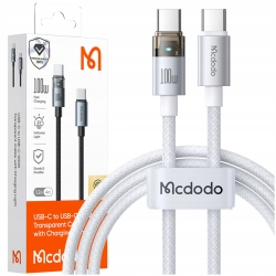 MCDODO KABEL USB-C SZYBKIE ŁADOWANIE USB TYP C 5A 100W 1M LED BIAŁY