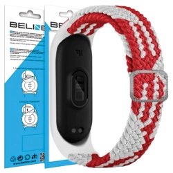 Beline pasek Mi Band 3/4 Textilered/white  czerwony/biały
