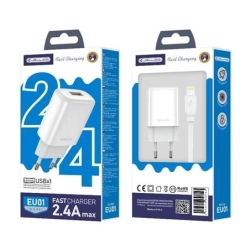 JELLICO ładowarka sieciowa EU01 2.4A 12W 1xUSB + kabel Lightning Biały JELLICO ładowarka sieciowa EU01 2.4A 12W 1xUSB + kabel Lightning Biały