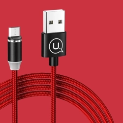 USAMS Kabel magnetyczny U-Sure microUSB1m 2.1A pleciony czerwony/red SJ294USB02 (US-SJ294)