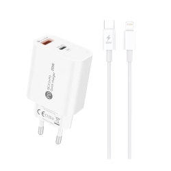 Ładowarka sieciowa A6MaxL 20W USB-A USB-C z kablem USB-C - Lightning 1m - biała Ładowarka sieciowa A6MaxL 20W USB-A USB-C z kablem USB-C - Lightning 1m - biała