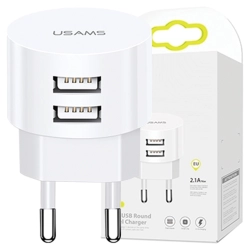 USAMS Ład. siec. 2xUSB T20 2,1A round(only head) biały/white Fast Charging CC80TC01 (US-CC080)