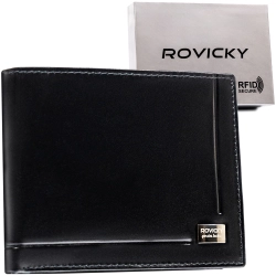 Klasyczny portfel męski Rovicky skórzany na karty skóra naturalna RFID STOP