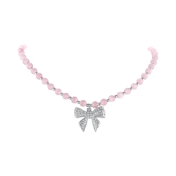 Choker z różowych opali z kokardką zdobioną kryształkami Aria Princess Collection (C25/NUT/08AG)