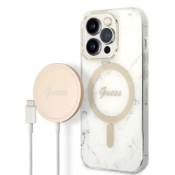 Zestaw Guess GUBPP14LHMEACSH Case+ Charger iPhone 14 Pro 6,1 biały/white hard case Marble MagSafe Zestaw Guess GUBPP14LHMEACSH Case+ Charger iPhone 14 Pro 6,1 biały/white hard case Marble MagSafe