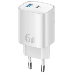 Ładowarka sieciowa USAMS CC290 T66 45W   GaN 1xUSB-A 1xUSB-C srebrny