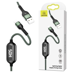 USAMS Kabel pleciony U48 lightning 1,2m2A Fast Charging LED zielony/green SJ423USB02 (US-SJ423)