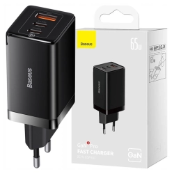 Ładowarka sieciowa Baseus GaN5 Pro 2xUSB-C + USB, 65W (czarna)