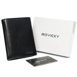 Rovicky pojemny męski portfel czarny skórzany ochrona RFID antykradzieżowy