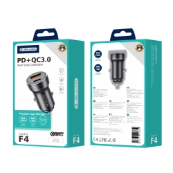 JELLICO ładowarka samochodowa F4 PD 20W 1xUSB-C + 1xUSB QC3.0 + kabel USB-C Czarny