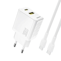 Ładowarka sieciowa Dudao A27TCEU PD 30W GaN USB-A USB-C z kablem USB-C - biała