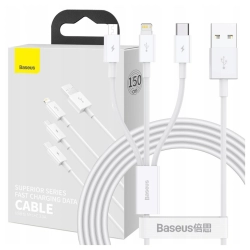 Kabel USB 3w1 Baseus Superior Series, USB do micro USB / USB-C / Lightning, 3.5A, 1.5m (biały)