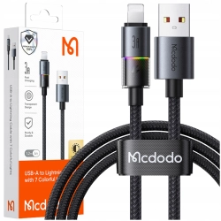 MCDODO KABEL USB SZYBKIE ŁADOWANIE DO IPHONE LIGHTNING 3A 36W 1M LED CZARNY