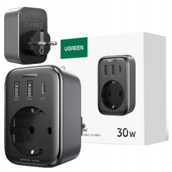 Ładowarka sieciowa 30W (2xUSB/USB C/AC) / adapter EU - EU 13A Ugreen CD314 - czarna