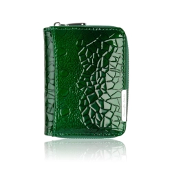 Portfel damski skórzany mini zielony skóra naturalna lakierowana croco SP-18-GRN