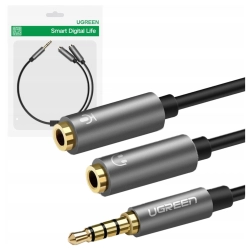 Rozdzielacz audio AUX UGREEN  AV141 kabel mini jack 3,5 mm (męski) do słuchawki + mikrofon (żeńskie), 20cm (czarny)