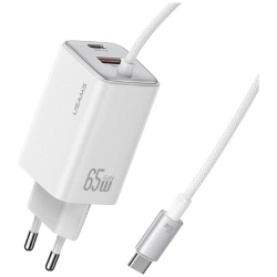Ładowarka sieciowa USAMS JC Series CC266 65W GaN Fast Charger 2xUSB-C 1xUSB-A biały