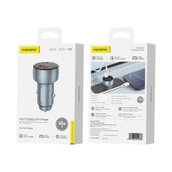 FONENG ładowarka samochodowa C18 PD 48W 1xUSB-C + 1xUSB QC3.0 Srebrny