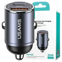USAMS Ład. sam. 1xUSB+1xUSB-C C38 30WPD Fast Charge z wbudowanym pieścieniem stalowy/tarnish CC206CC01 (US-CC206)