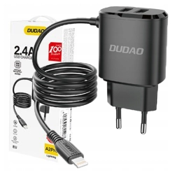 Dudao ładowarka sieciowa 2x USB z wbudowanym kablem Lightning 12 W czarny (A2ProL black)
