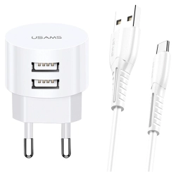 USAMS Ład. siec. 2xUSB T20 2,1A USB-Cbiały/white round Fast Charging XTXLOGT18TC05