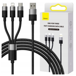 Kabel USB 3w1 Baseus StarSpeed, USB-C + micro USB + Lightning, 3,5A, 1.2m (czarny)