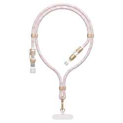 Kabel 4w1 / smycz Dudao L20MAX USB-A / USB-C / Lightning PD QC 65W 1.5m - różowy