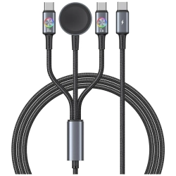 Kabel USAMS Huan Series SJ754 72W USB-C  do USB-C + USB-C + ładowarka bezprzewodowa do zegarka tarnish