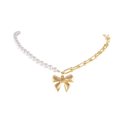 Choker z pereł i łańcucha, z gładką kokardką Aria Princess Collection (C25/NUT/04AU)