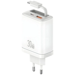 Ładowarka sieciowa USAMS Xiang Series    CC296 30W 1xUSB-C 1xUSB-A + kabel USB-C biały