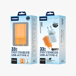 JELLICO ładowarka sieciowa EU55 GaN PD 33W 1xUSB-C + 1xUSB QC3.0 Pomarańczowy JELLICO ładowarka sieciowa EU55 GaN PD 33W 1xUSB-C + 1xUSB QC3.0 Pomarańczowy
