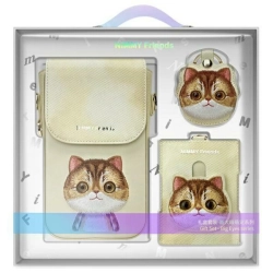 Nimmy Zestaw 3w1 torebka na telefon +    portfel + etui na lokalizator khaki Big Eyed Pet 2.0 Cat