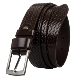 Pasek męski ze skóry naturalnej licowej z plecionym wzorem — Rovicky