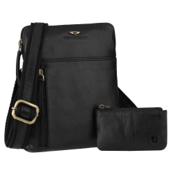 Skórzana torba męska czarna PETERSON® na ramię listonoszka saszetka crossbody