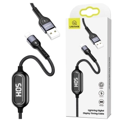 USAMS Kabel pleciony U48 lightning 1,2m2A Fast Charging LED czarny/black SJ423USB01 (US-SJ423)
