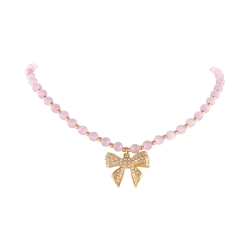 Choker z różowych opali z kokardką zdobioną kryształkami Aria Princess Collection (C25/NUT/08AU)