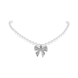Choker z pereł, z kokardką zdobioną kryształkami Aria Princess Collection (C25/NUT/09AG)