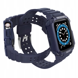Protect Strap Band opaska z etui do Apple Watch 7 / 6 / 5 / 4 / 3 / 2 / SE (45 / 44 / 42mm) obudowa pancerny pokrowiec na zegarek niebieski Protect Strap Band opaska z etui do Apple Watch 7 / 6 / 5 / 4 / 3 / 2 / SE (45 / 44 / 42mm) obudowa pancerny pokrowiec na zegarek niebieski