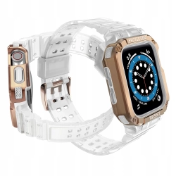 Protect Strap Band opaska z etui do Apple Watch 7 / 6 / 5 / 4 / 3 / 2 / SE (45 / 44 / 42mm) obudowa pancerny pokrowiec na zegarek biały / różowe złoto Protect Strap Band opaska z etui do Apple Watch 7 / 6 / 5 / 4 / 3 / 2 / SE (45 / 44 / 42mm) obudowa pancerny pokrowiec na zegarek biały / różowe złoto