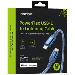 INNOSTYLE POWERFLEX KABEL USB-C LIGHTNING MFI SZYBKIEGO ŁADOWANIA DO IPHONE KEVLAR 2M NIEBIESKI