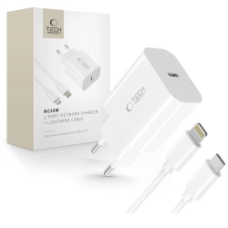 TECH-PROTECT NC20W 1-PORT NETWORK CHARGER PD20W + LIGHTNING CABLE WHITE
