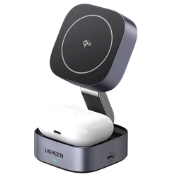 Ładowarka indukcyjna Qi2 2w1 Ugreen W702 do Iphone, AirPods, 15W (szara)