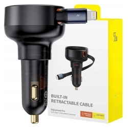 Ładowarka samochodowa Baseus Enjoyment Pro z kablem lightning + USB-C, 55W (czarny)